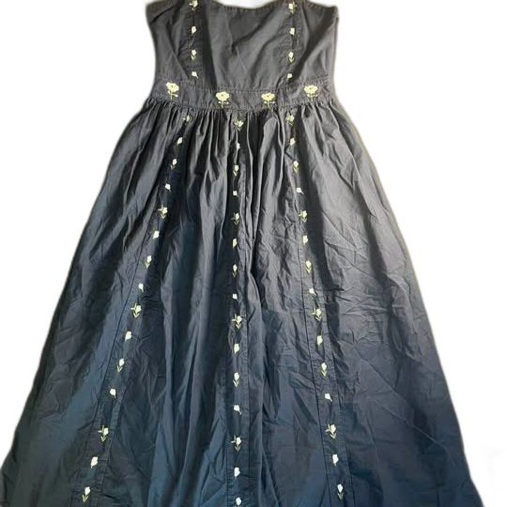 Fanm Mon Navy Blue Embroidered Midi Dress Size M dreamy